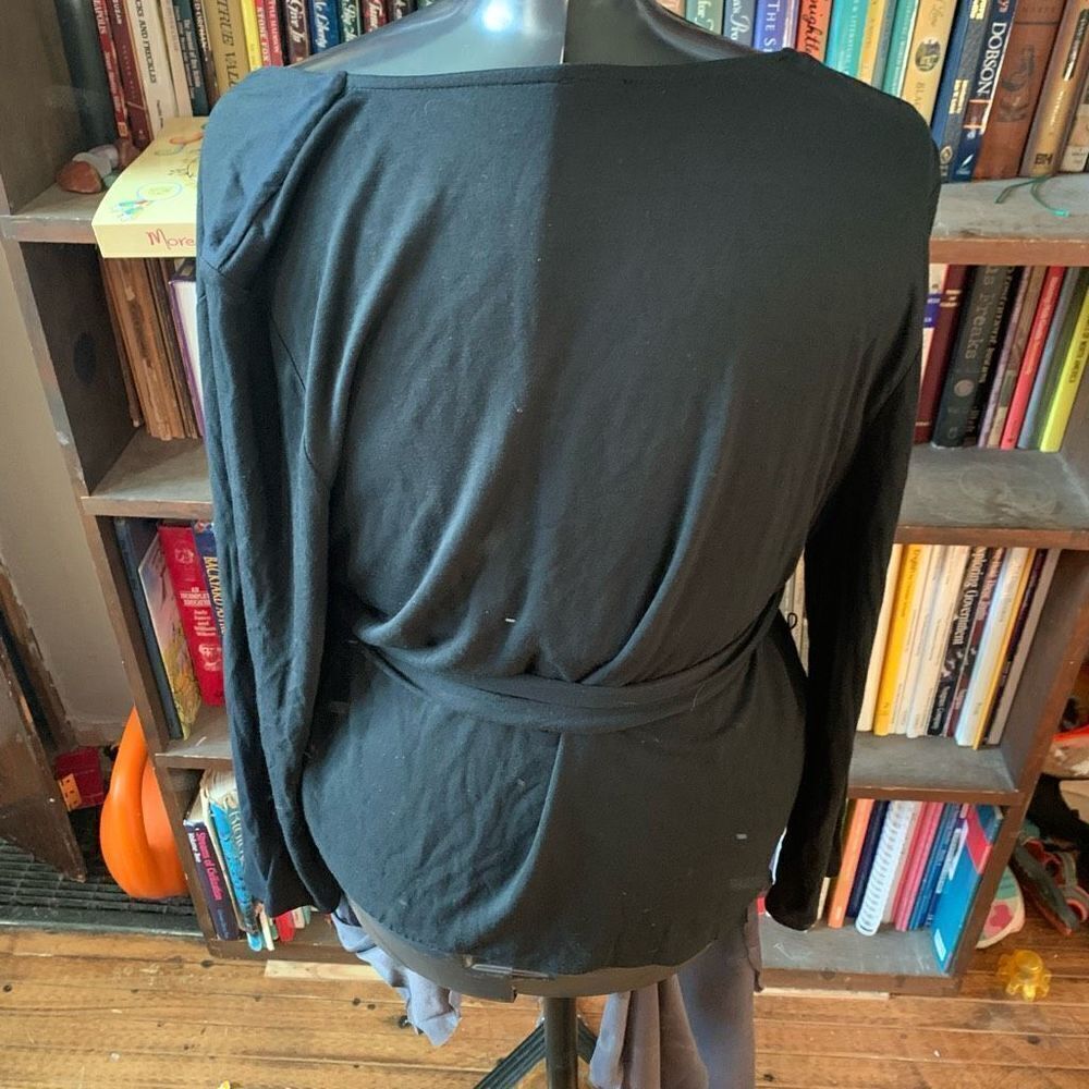 J Crew black knit preppy normcore L wrap blouse - Picture 2 of 3